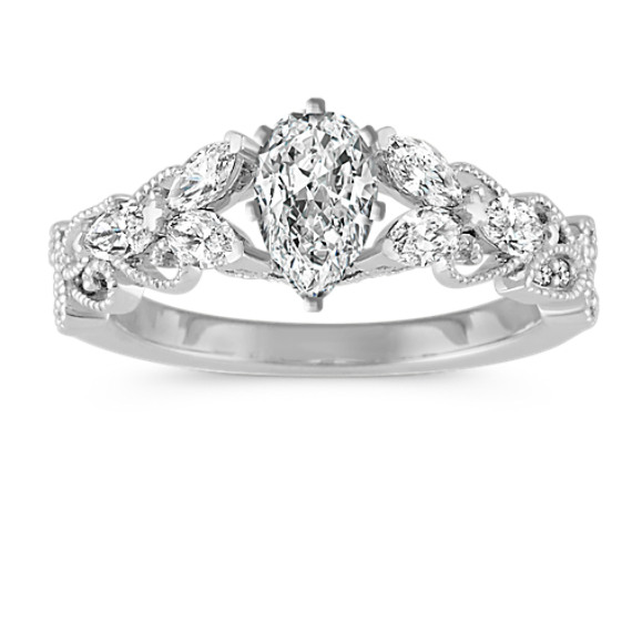 Marquise and Round Diamond Vintage Engagement Ring with Pear Diamond