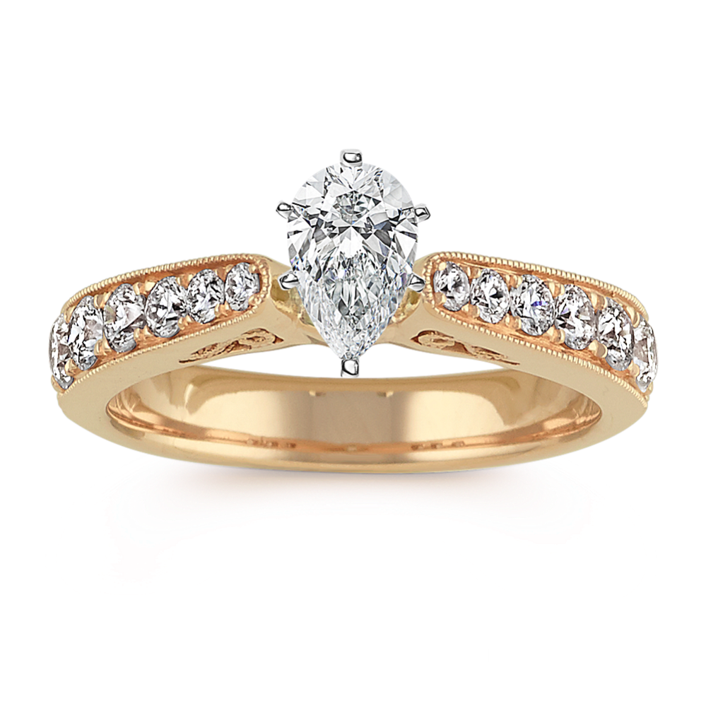 Diamond Cathedral Engagement Ring in 14k Yellow Gold