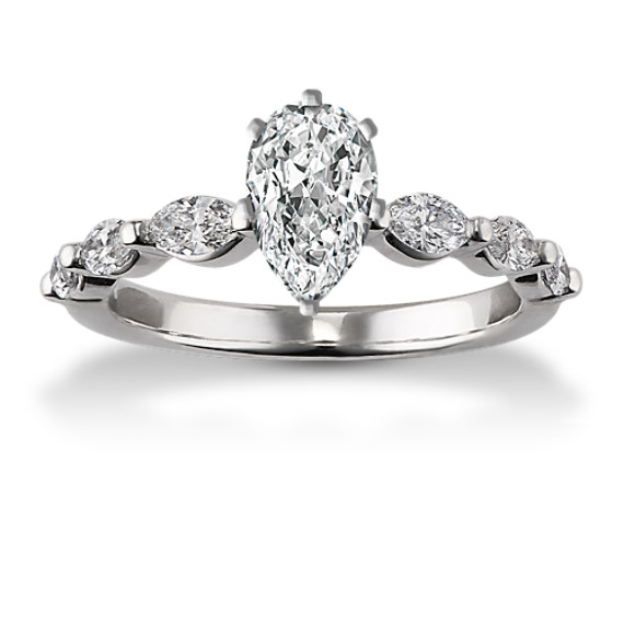 Pave-Set Marquise Diamond Engagement Ring with Pear Diamond