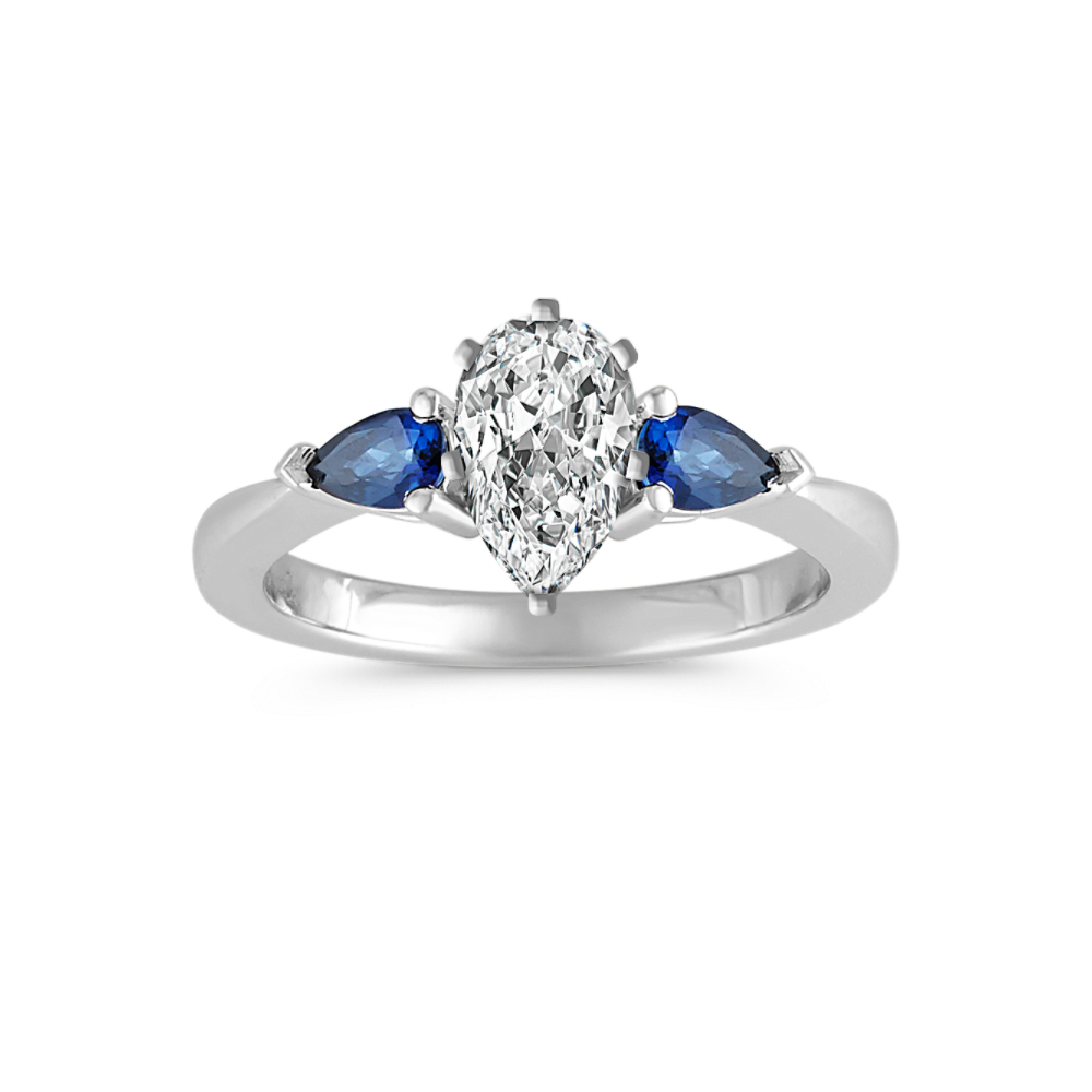 Three-Stone Pear-Shaped Natural Sapphire Platinum Engagement Ring