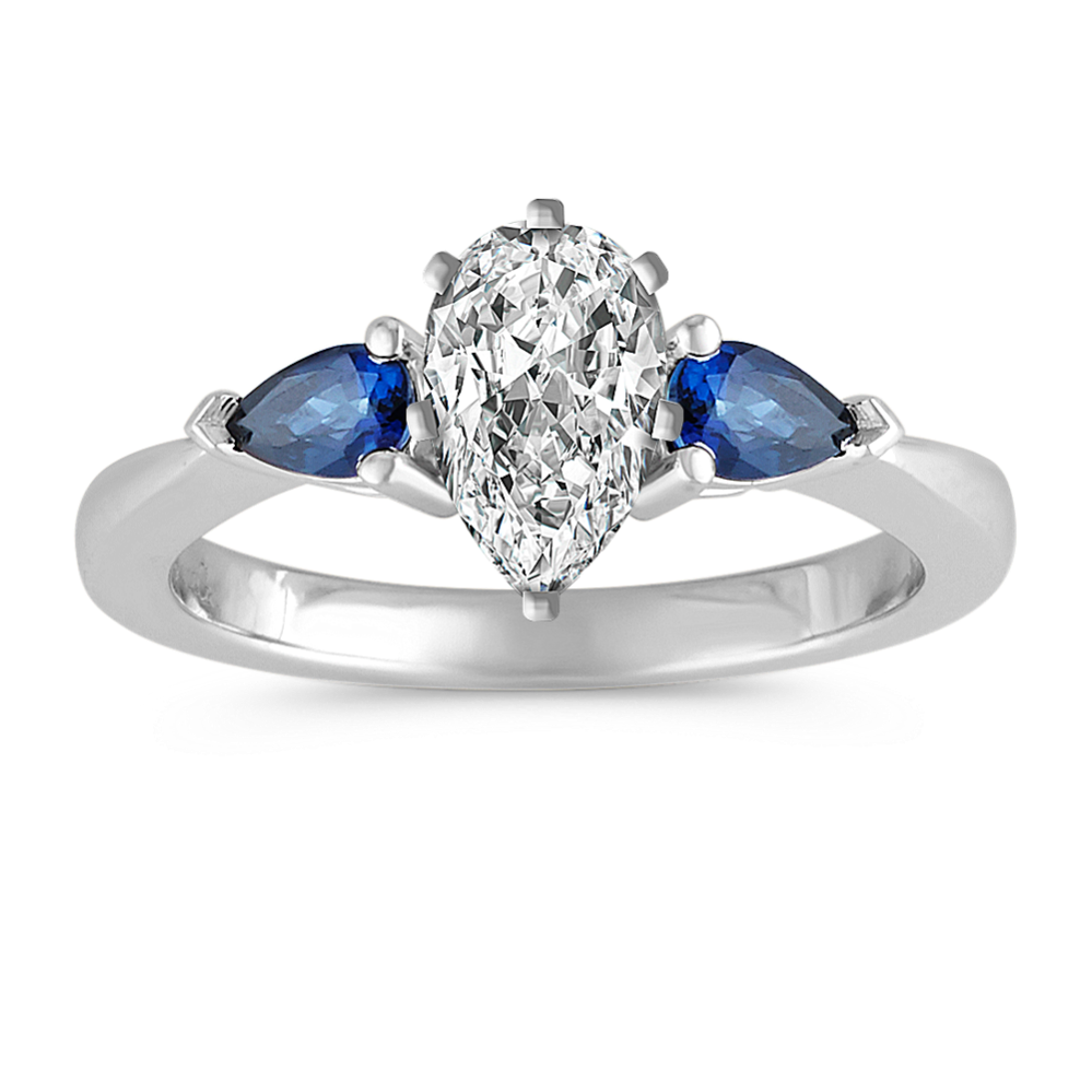 Sapphire Leaf Three-Stone Engagement Ring
