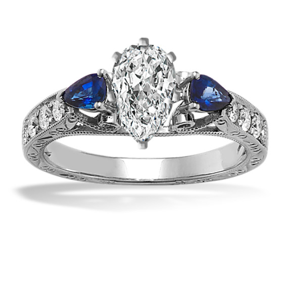 Accent Vintage Pear-Shaped Sapphire and Round Diamond Engagement Ring