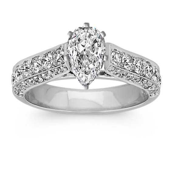 Round Diamond Platinum Cathedral Engagement Ring with Pave-Setting