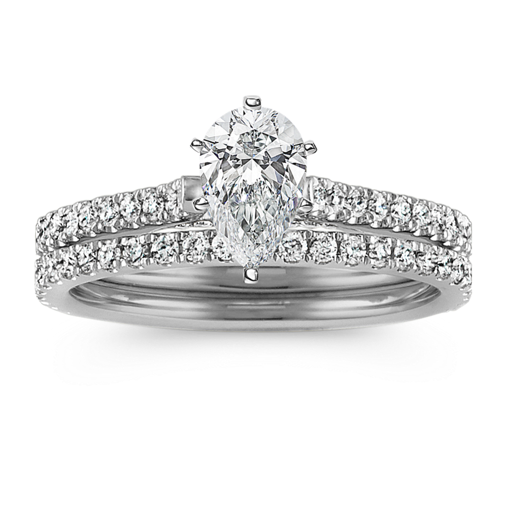 Classic Pave-Set Round Diamond Cathedral Platinum Wedding Set