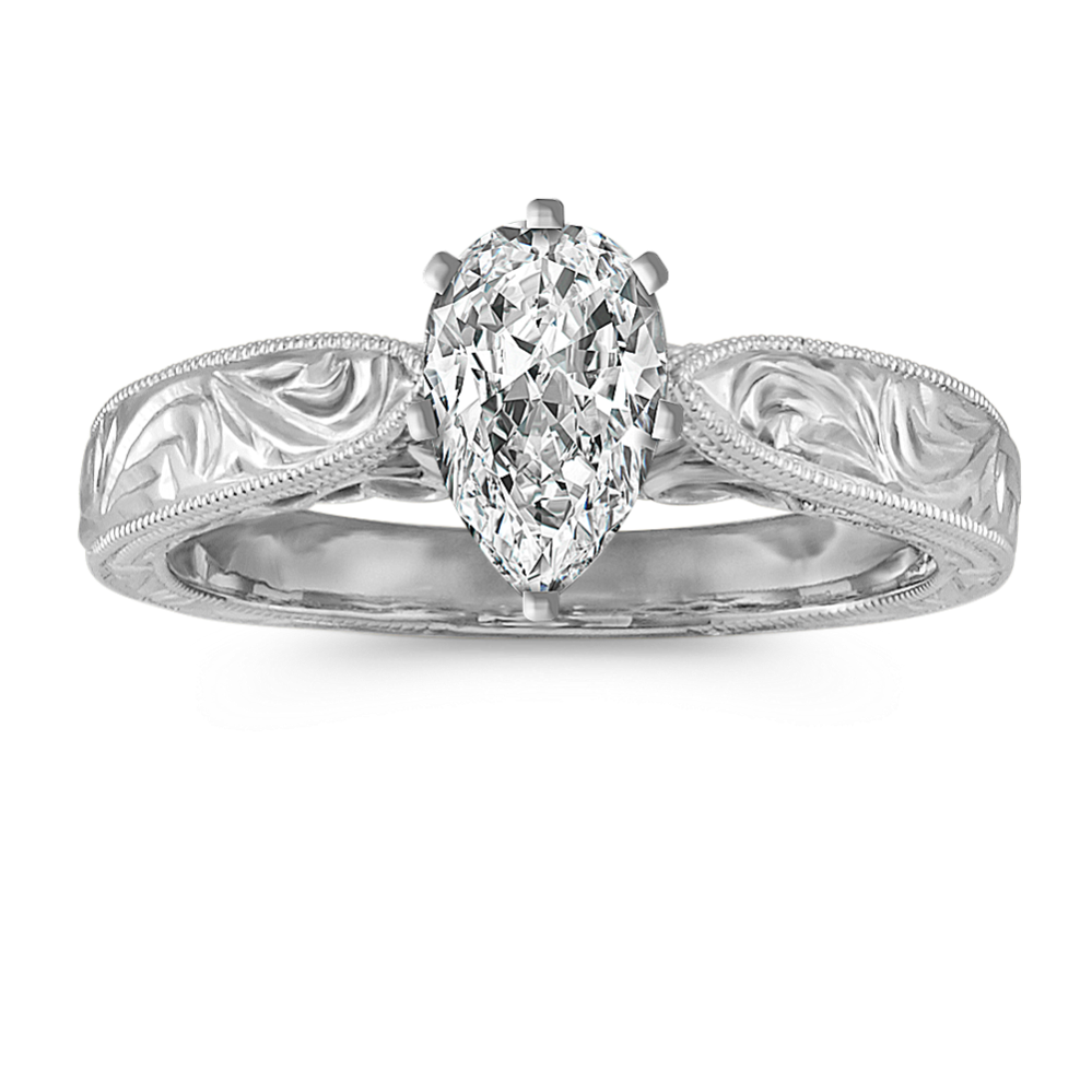 Platinum Hand Engraved Cathedral Engagement Ring