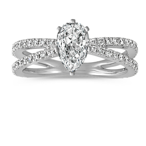 Pave-Set Round Diamond Split Shank Engagement Ring
