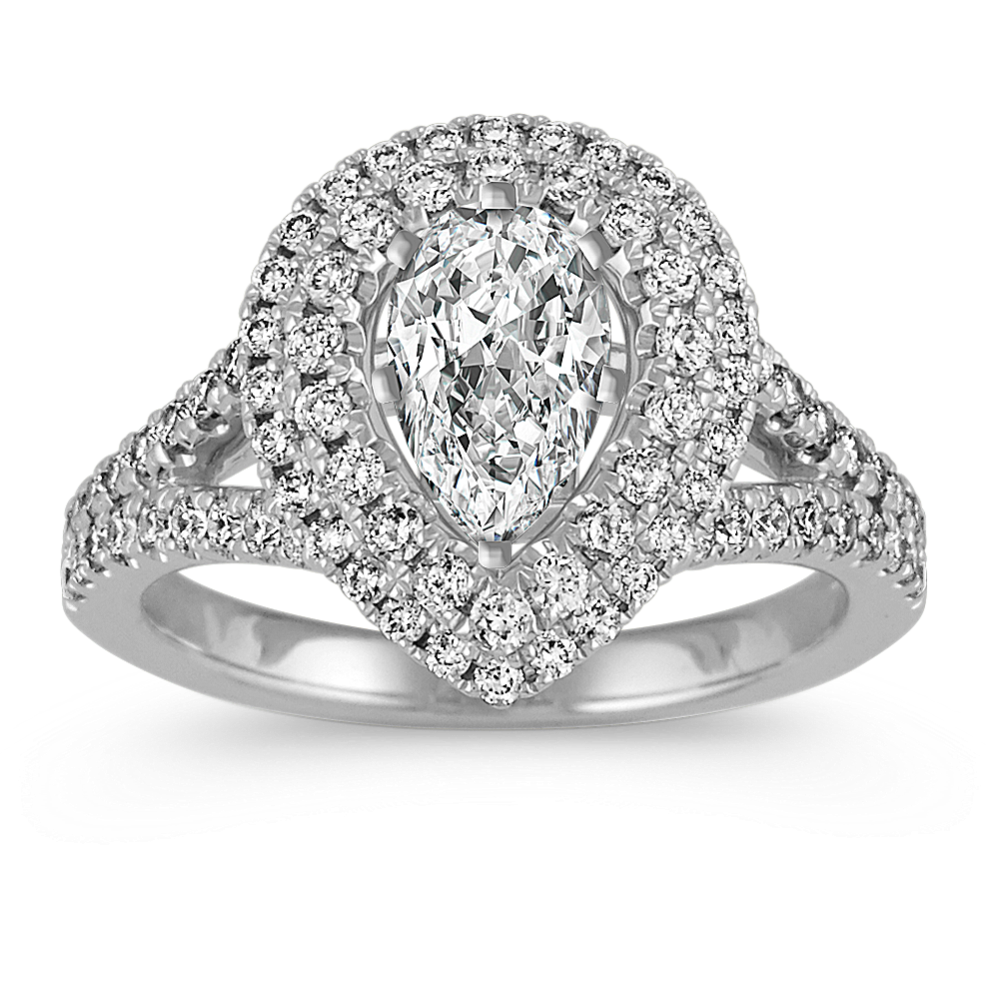 Pear-Shaped Halo Diamond Engagement Ring with Pave Setting