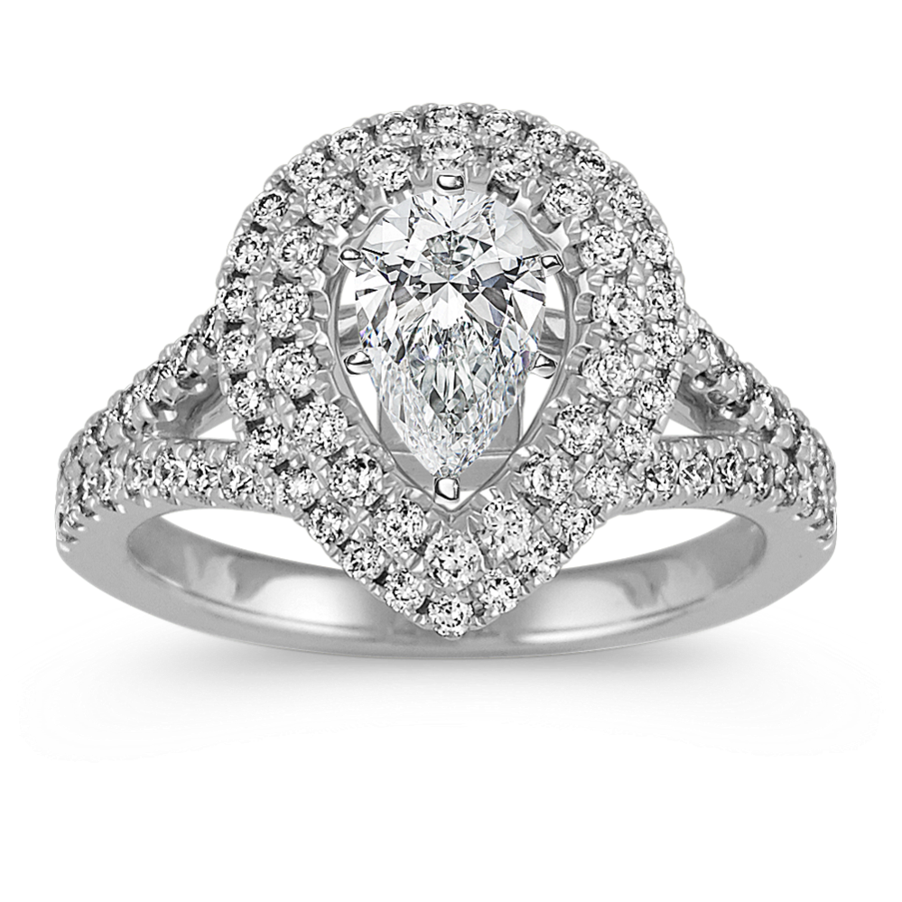 Pear-Shaped Halo Diamond Engagement Ring with Pave Setting