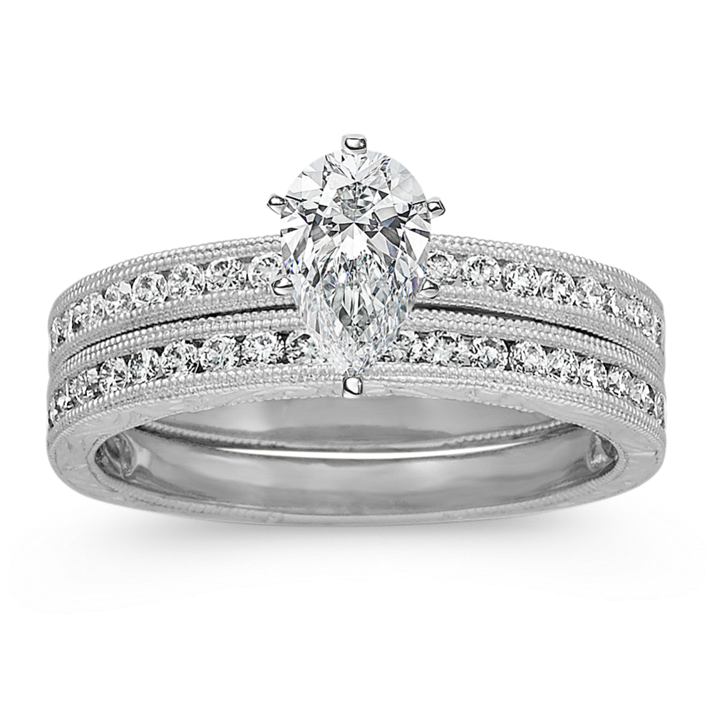 Round Diamond Vintage Wedding Set in Platinum