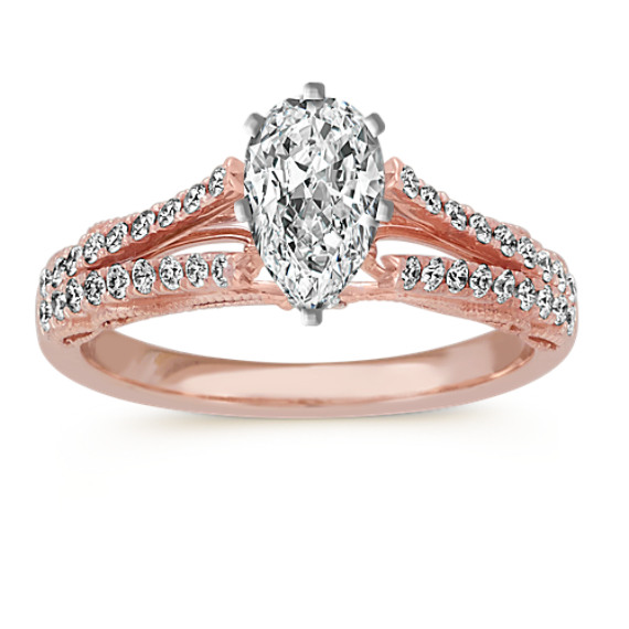Vintage Round Diamond Split Shank Engagement Ring in 14k Rose Gold