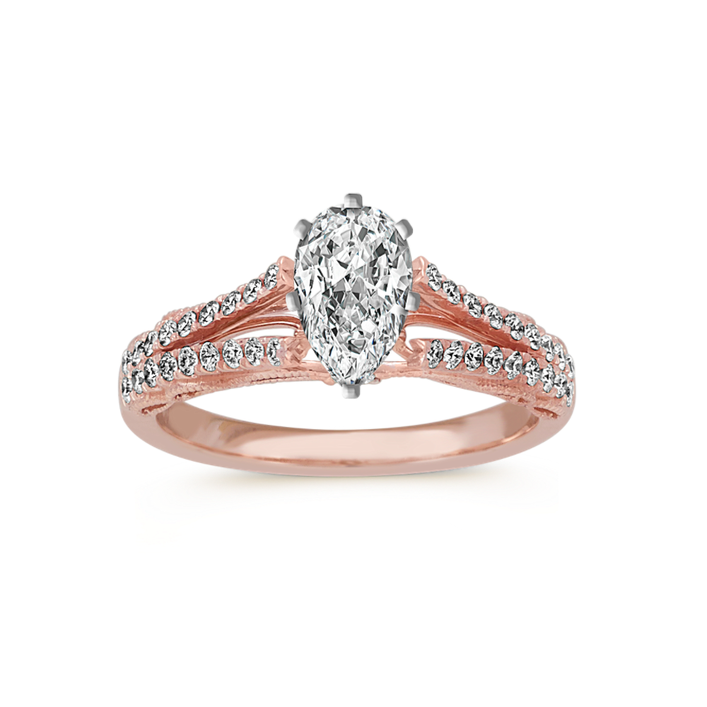 Vintage Round Natural Diamond Split Shank Engagement Ring in 14k Rose Gold