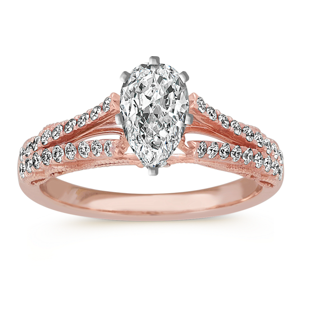Vintage Round Diamond Split Shank Engagement Ring in 14k Rose Gold