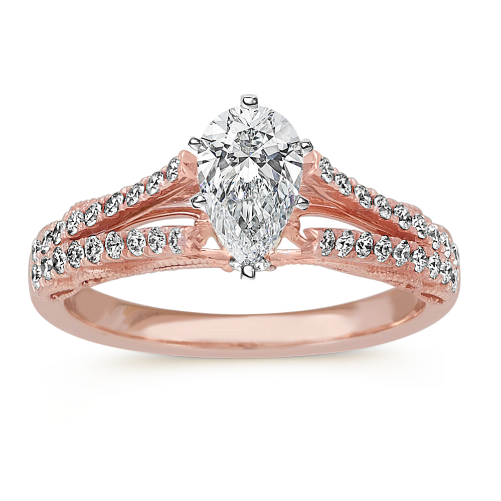 Vintage Round Diamond Split Shank Engagement Ring in 14k Rose Gold