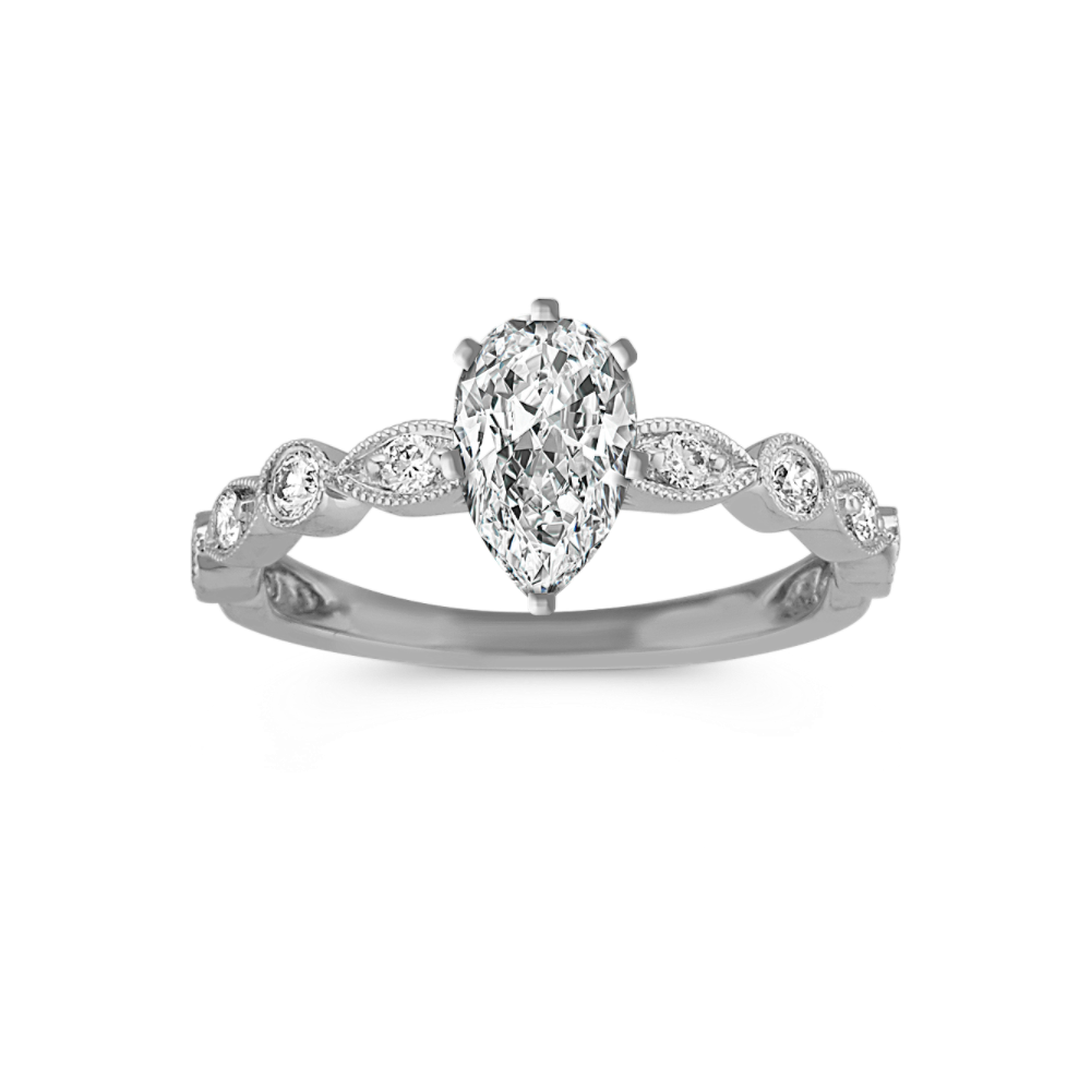 Sonnet Natural Diamond Vintage Engagement Ring in 14k White Gold