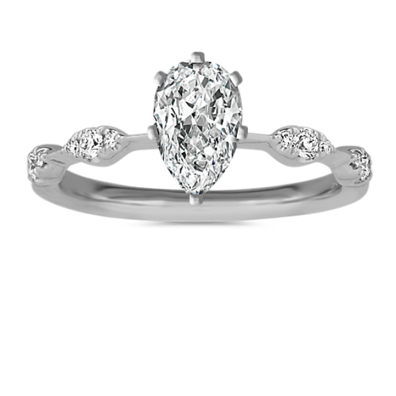 Scalloped Diamond Engagement Ring in 14k White Gold