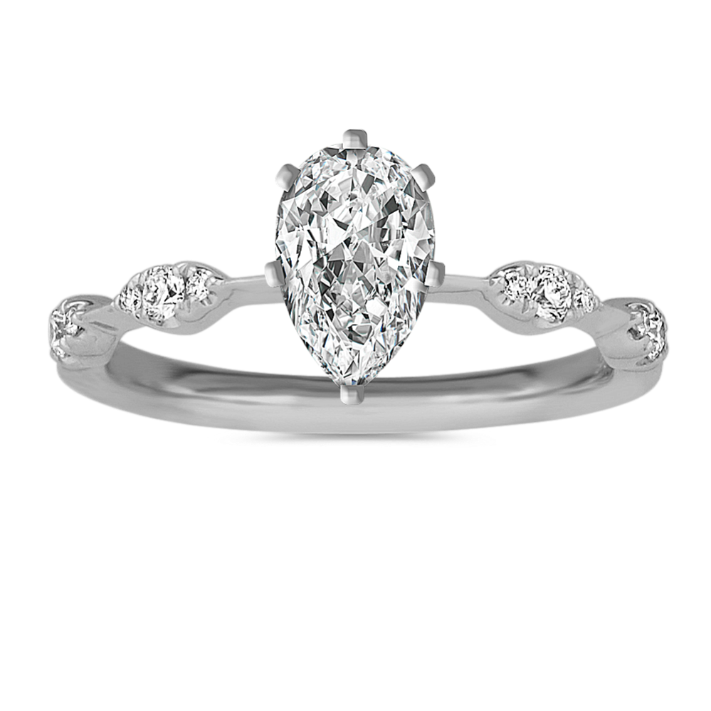 Scalloped Diamond Engagement Ring in 14k White Gold