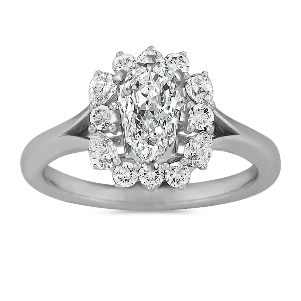 Lotus Diamond Halo Engagement Ring in Platinum
