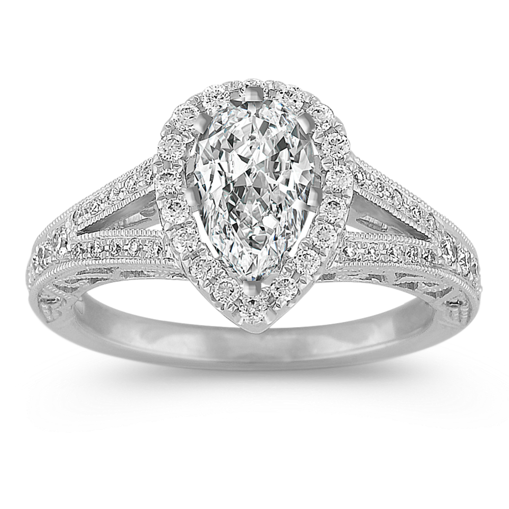 Pear-Shaped Halo Diamond Engagement Ring with Pave-Setting