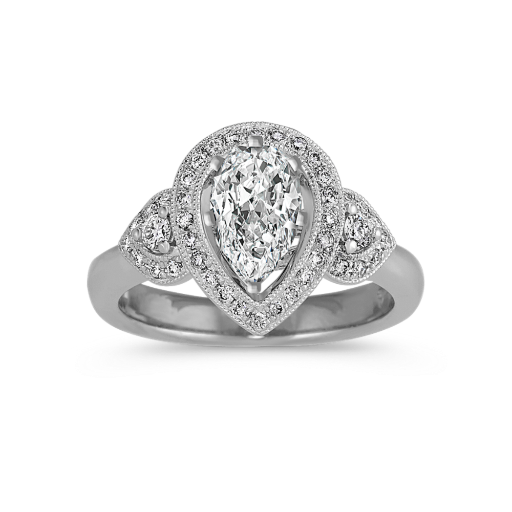 Vintage Pear-Shaped Halo Engagement Ring