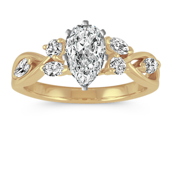 Vine Swirl Diamond Engagement Ring in 14k Yellow Gold with Pear Diamond