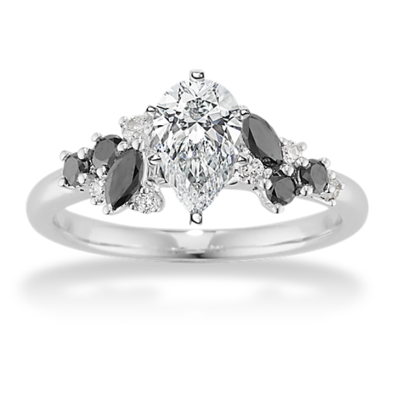 Floral Cluster Black Diamond Engagement Ring