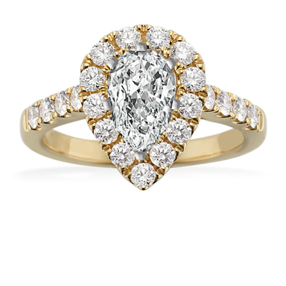 Pear-Shaped Halo Engagement Ring in 14k Yellow Gold with Pear Diamond