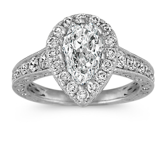 Georgina Vintage Pear-Shaped Halo Engagement Ring
