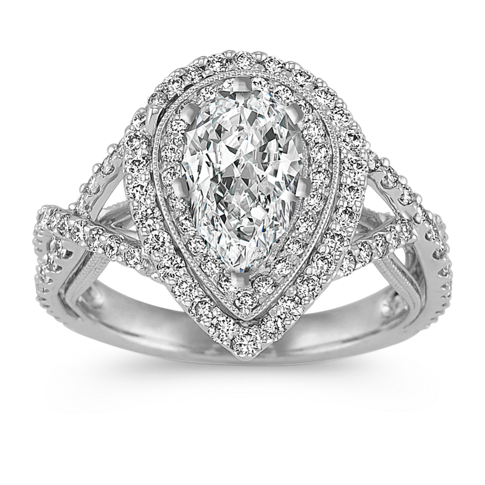 Diamond Swirl Double Halo Engagement Ring