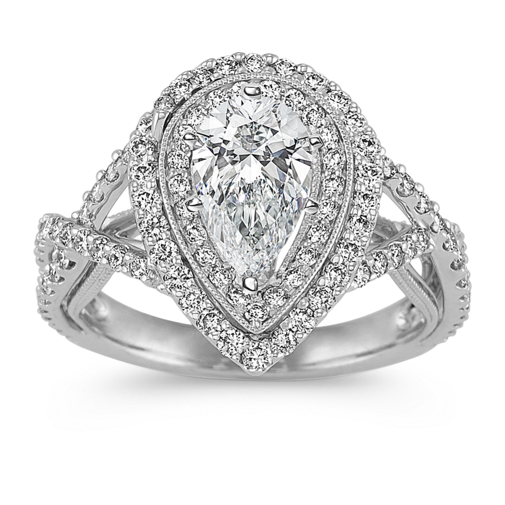 Diamond Swirl Double Halo Engagement Ring