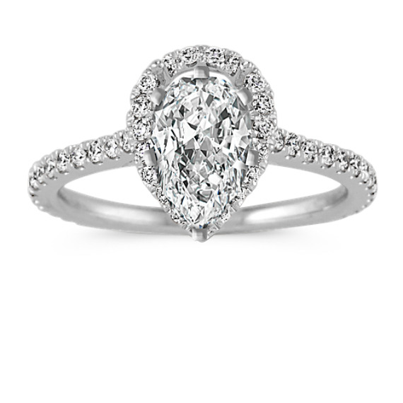 Halo Engagement Ring for 1.50 Carat Pear-Shape in 14k White Gold ...