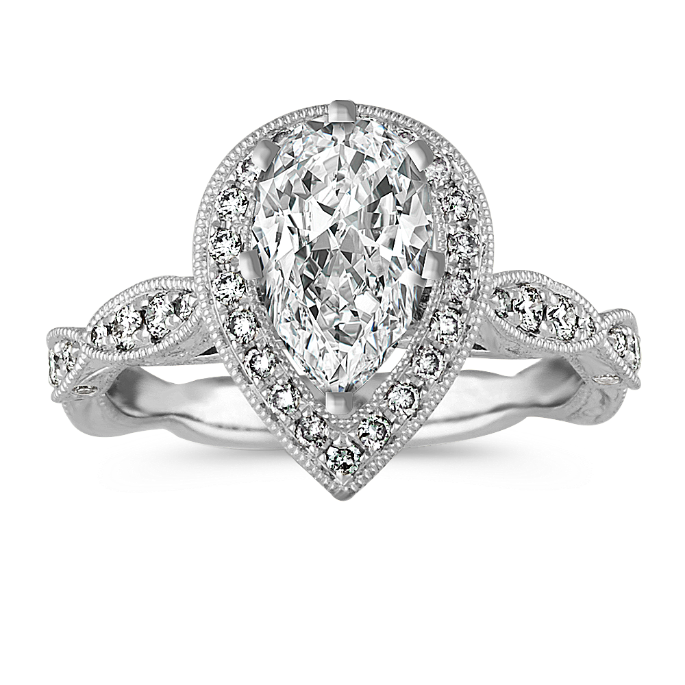 Pear Shaped Vintage Engagement Ring #GTJ3853-pear-fo-w - Gerry The Jeweler