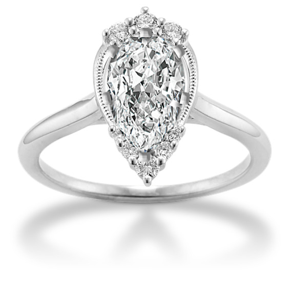 Dewdrop Diamond Pear-Shaped Engagement Ring in 14k White Gold