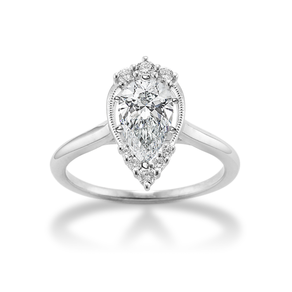Dewdrop Natural Diamond PearShaped Engagement Ring in 14k White Gold Shane Co.