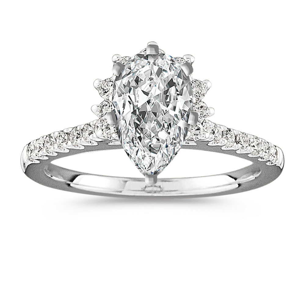 Jubilation Diamond Halo Engagement Ring in 14K White Gold