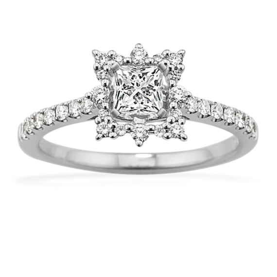 Palais Pave-Set Diamond Halo Engagement Ring in 14K White Gold