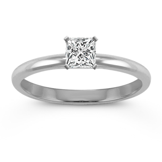 14k White Gold Engagement Ring with Princess Cut Diamond