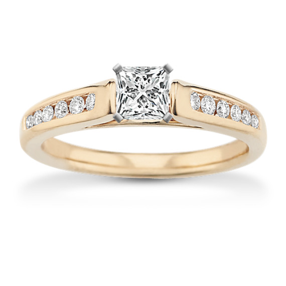 Cathedral Diamond Engagement Ring with Channel-Setting with Princess Cut Diamond