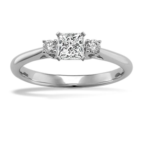 Three-Stone Diamond Engagement Ring with Princess Cut Diamond
