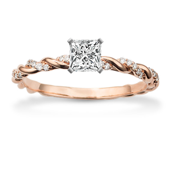 Diamond Twist Engagement Ring in 14k Rose Gold with Princess Cut Diamond