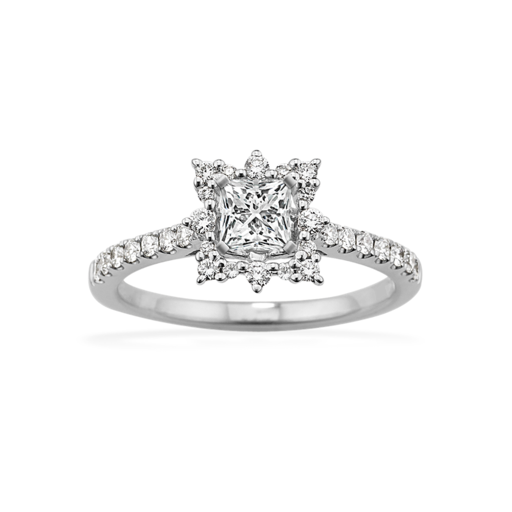 Palais Pave-Set Natural Diamond Halo Engagement Ring in 14K White Gold