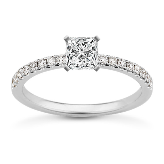 Pave-Set Diamond Engagement Ring with Princess Cut Diamond