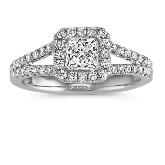 Princess Halo Split Shank Diamond Engagement Ring with Princess Cut Diamond