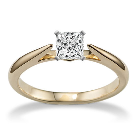 14k Yellow Gold Cathedral Engagement Ring with Princess Cut Diamond
