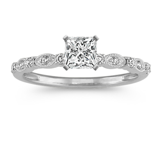Como Diamond Engagement Ring in 14k White Gold with Princess Cut Diamond