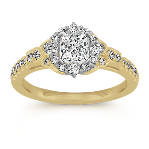 Rose Halo Diamond Engagement Ring with Princess Cut Diamond