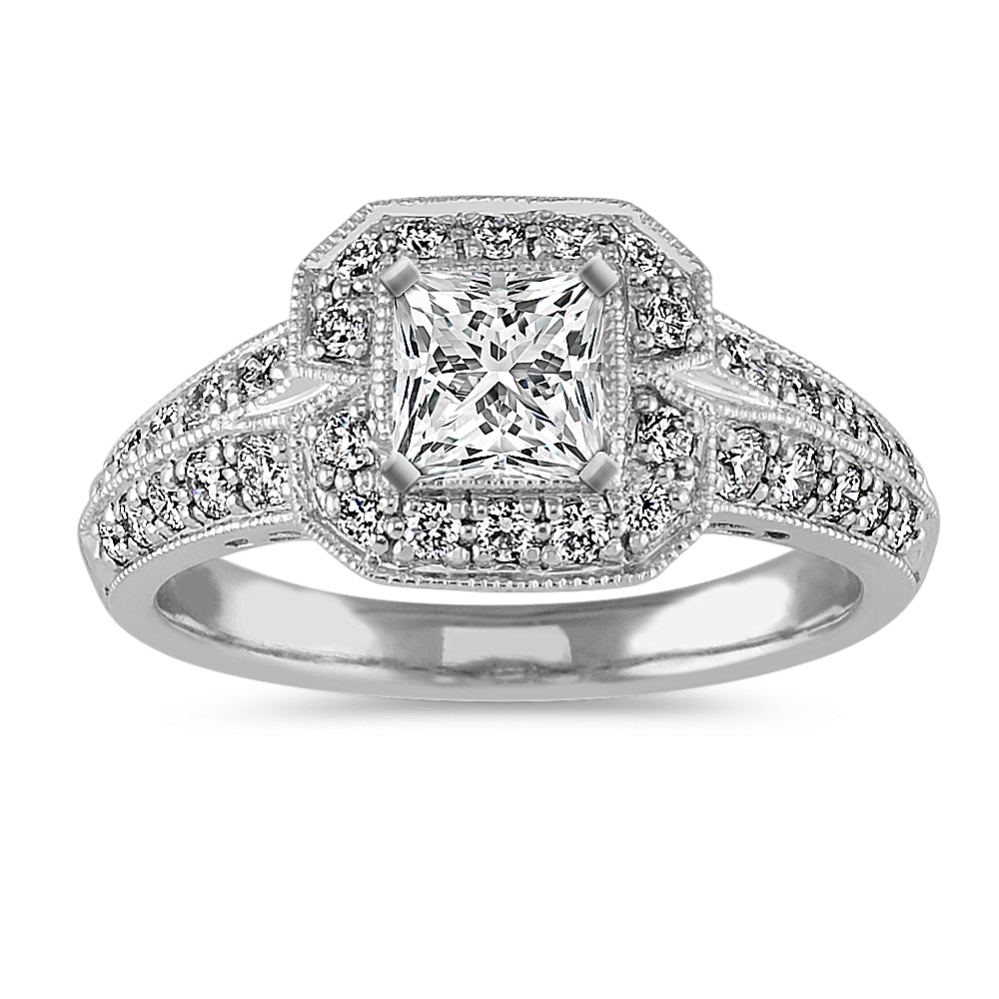 Vintage Halo Diamond Engagement Ring