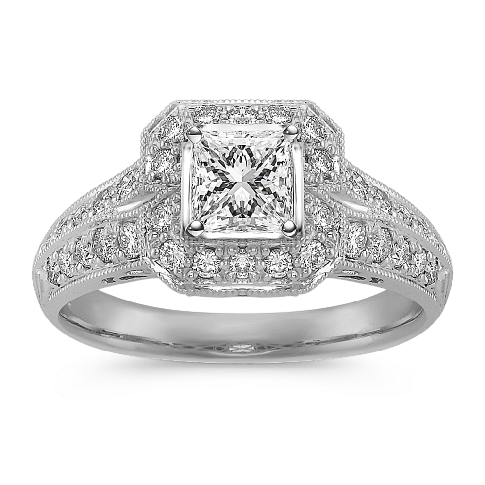 Halo Diamond Engagement Ring with Pave Setting
