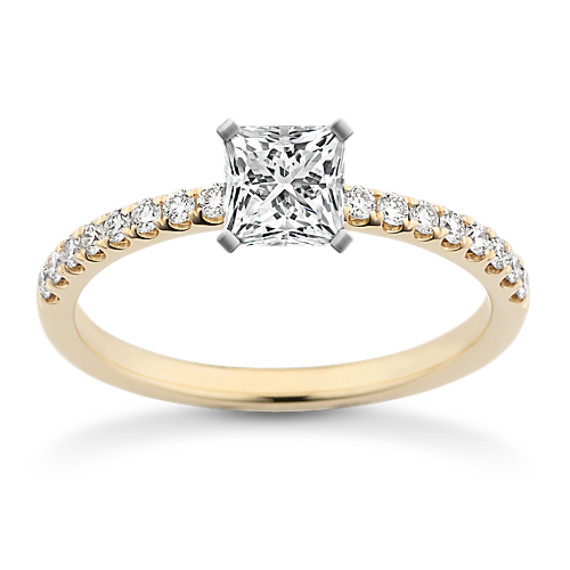 Diamond Engagement Ring with Pave Setting with Princess Cut Diamond