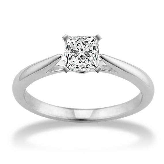 Classic Solitaire White Gold Engagement Ring with Princess Cut Diamond