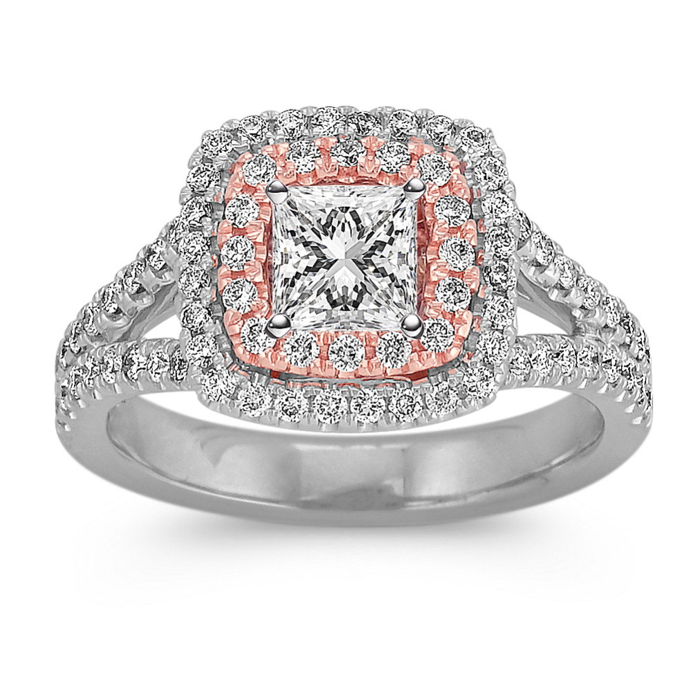 Double Halo Diamond Engagement Ring in 14k Two-Tone Gold